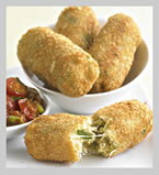 Herby Emmental “Sausages” with Spicy Tomato Sauce
